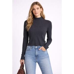 Free People Ribbed Mock Neck Top | Women’s M | Black Long Sleeve